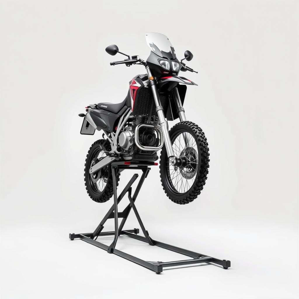 Cavalete central para moto off-road elevando completamente a moto Cavalete central para moto off-road elevando completamente a moto