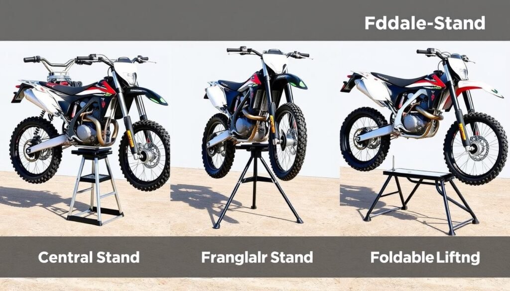 Comparação entre diferentes tipos de cavaletes e triângulos para motos off-road Comparação entre diferentes tipos de cavaletes e triângulos para motos off-road